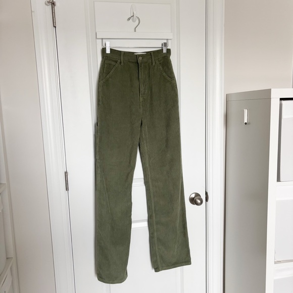 Reformation Jeans Wilder Painter High Rise Wide Leg Corduroy Pants Moss - Picture 2 of 6